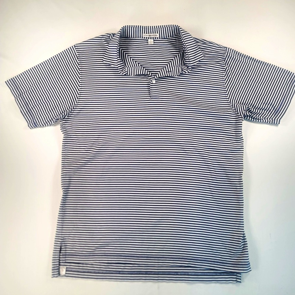 Peter Millar Polo Shirt Mens L Blue White Stripe Cotton Golf Made Korea